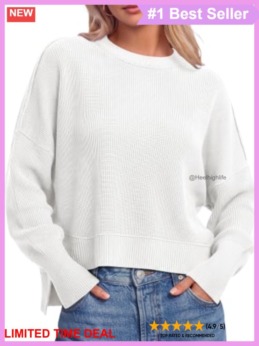 Cropped Oversized Long Sleeve Sweater Pullover Batwing Sleeve Side Slits Fall